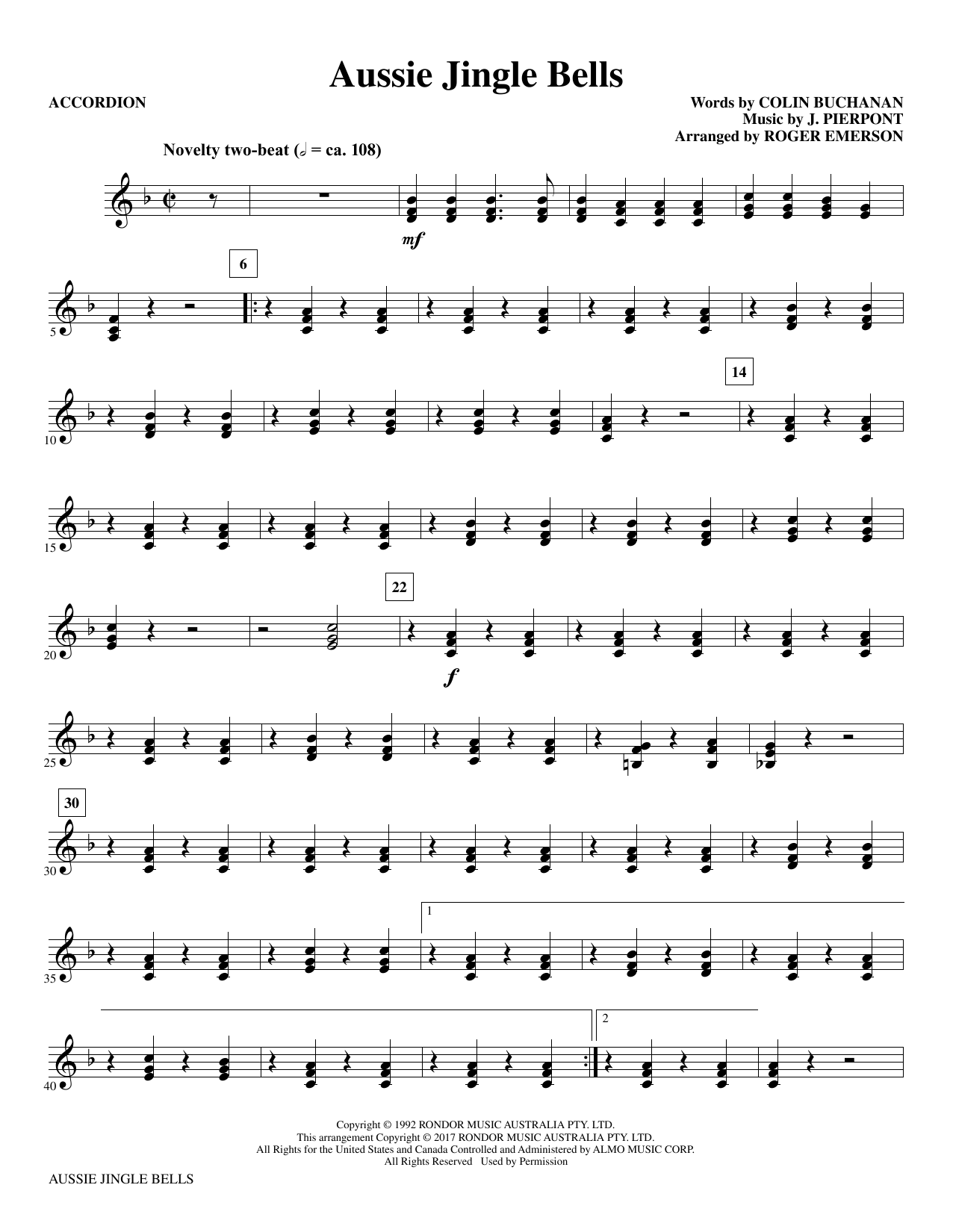 Roger Emerson Aussie Jingle Bells Accordion Sheet Music Download Pdf Score 365376