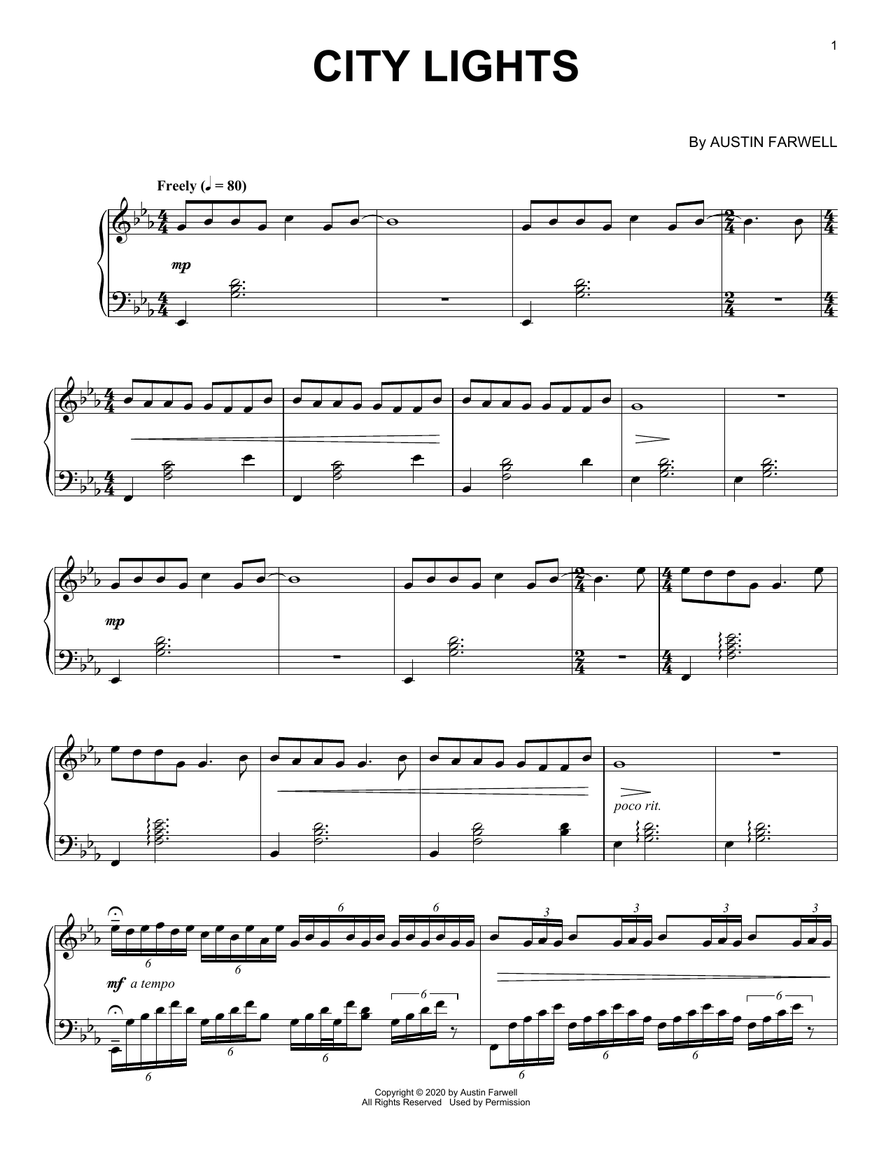 Austin Farwell City Lights Sheet Music Notes & Chords for Piano Solo - Download or Print PDF