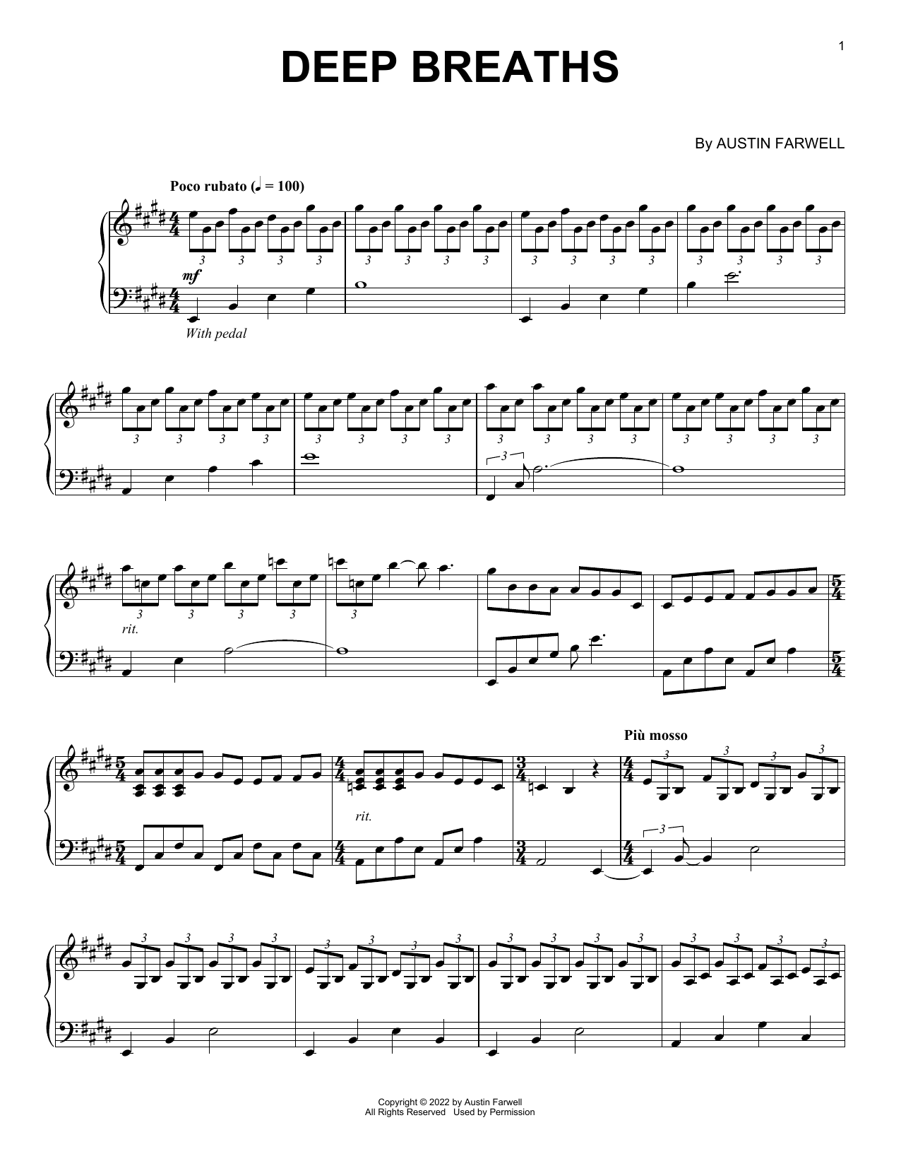 Austin Farwell Deep Breaths Sheet Music Notes & Chords for Piano Solo - Download or Print PDF