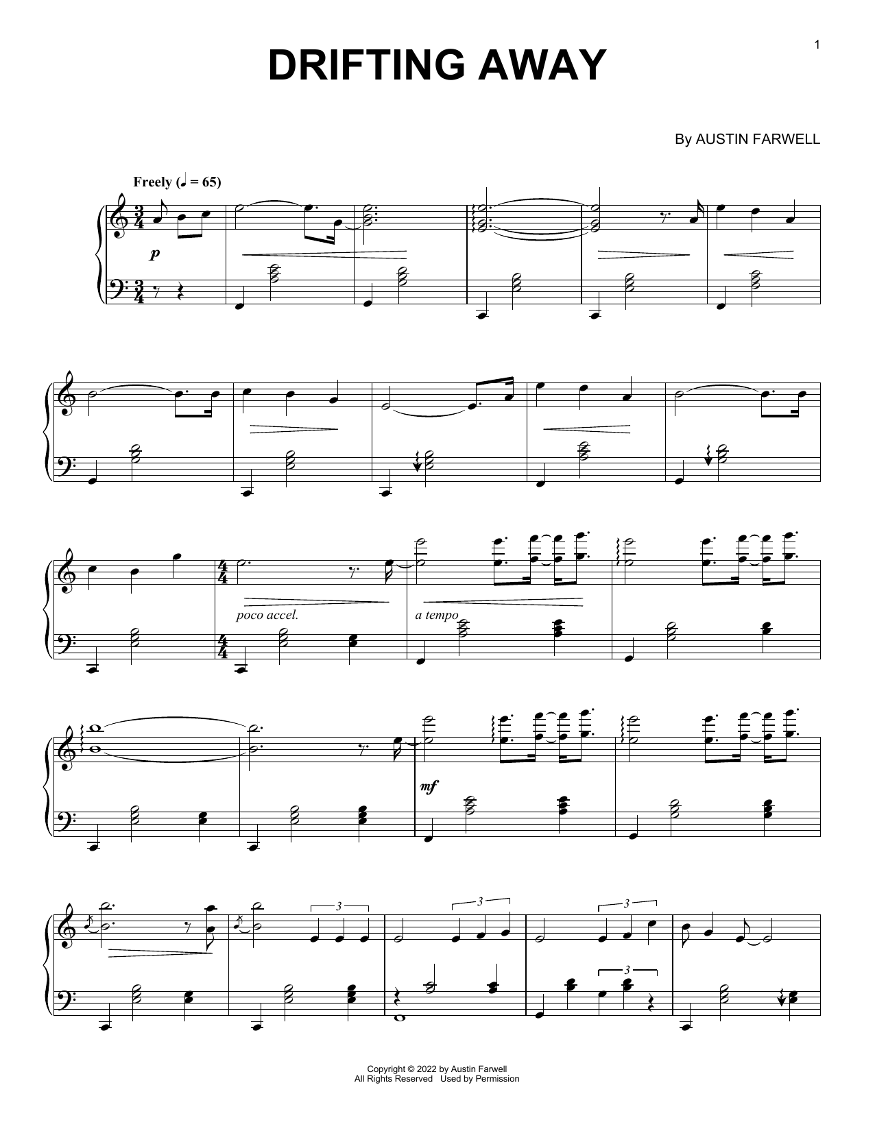 Austin Farwell Drifting Away Sheet Music Notes & Chords for Piano Solo - Download or Print PDF