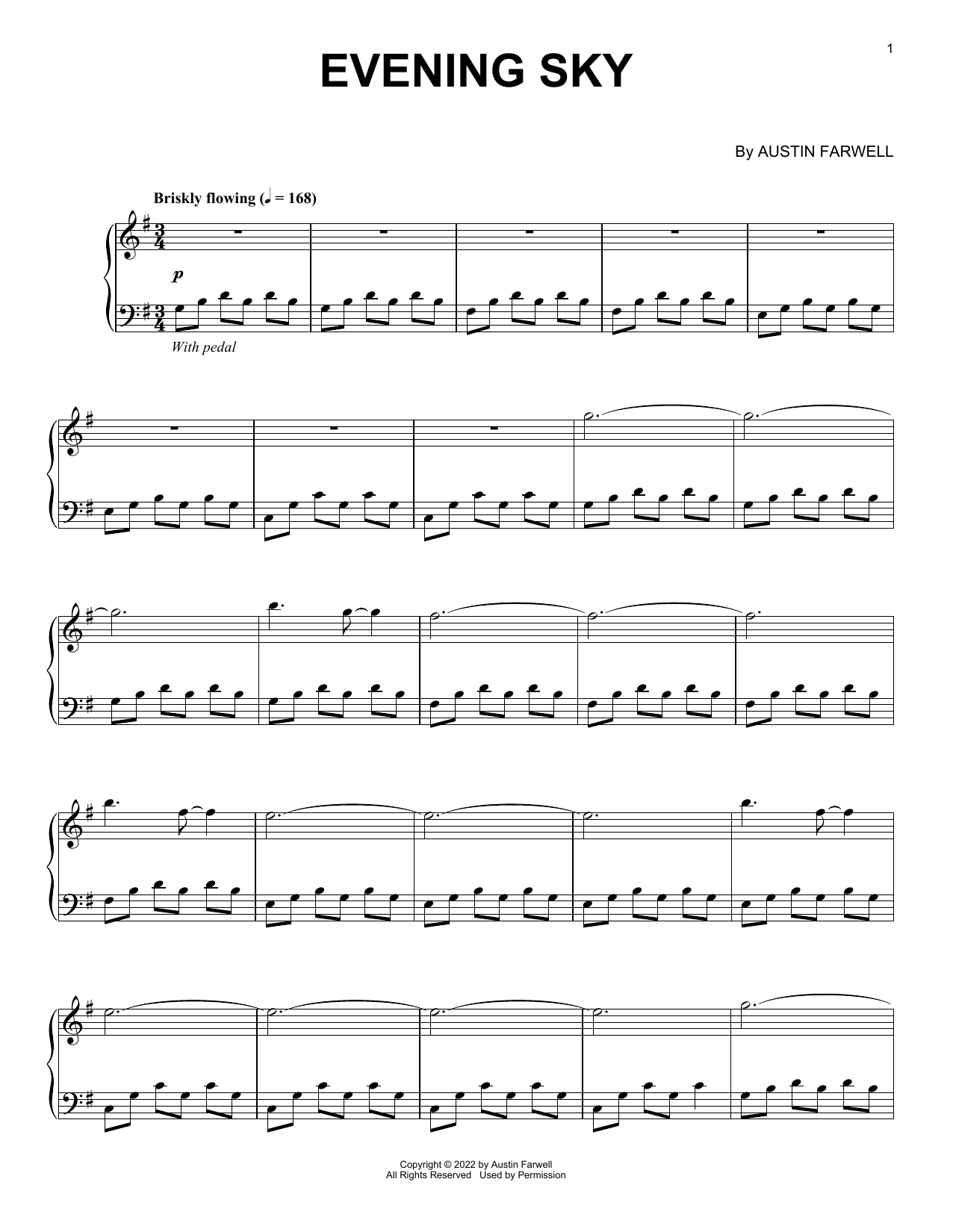 Austin Farwell Evening Sky Sheet Music Notes & Chords for Piano Solo - Download or Print PDF