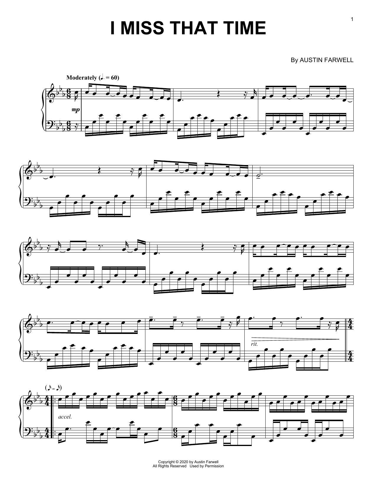 Austin Farwell I Miss That Time Sheet Music Notes & Chords for Piano Solo - Download or Print PDF