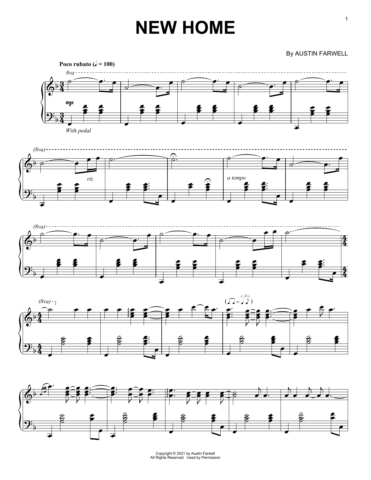 Austin Farwell New Home Sheet Music Notes & Chords for Piano Solo - Download or Print PDF