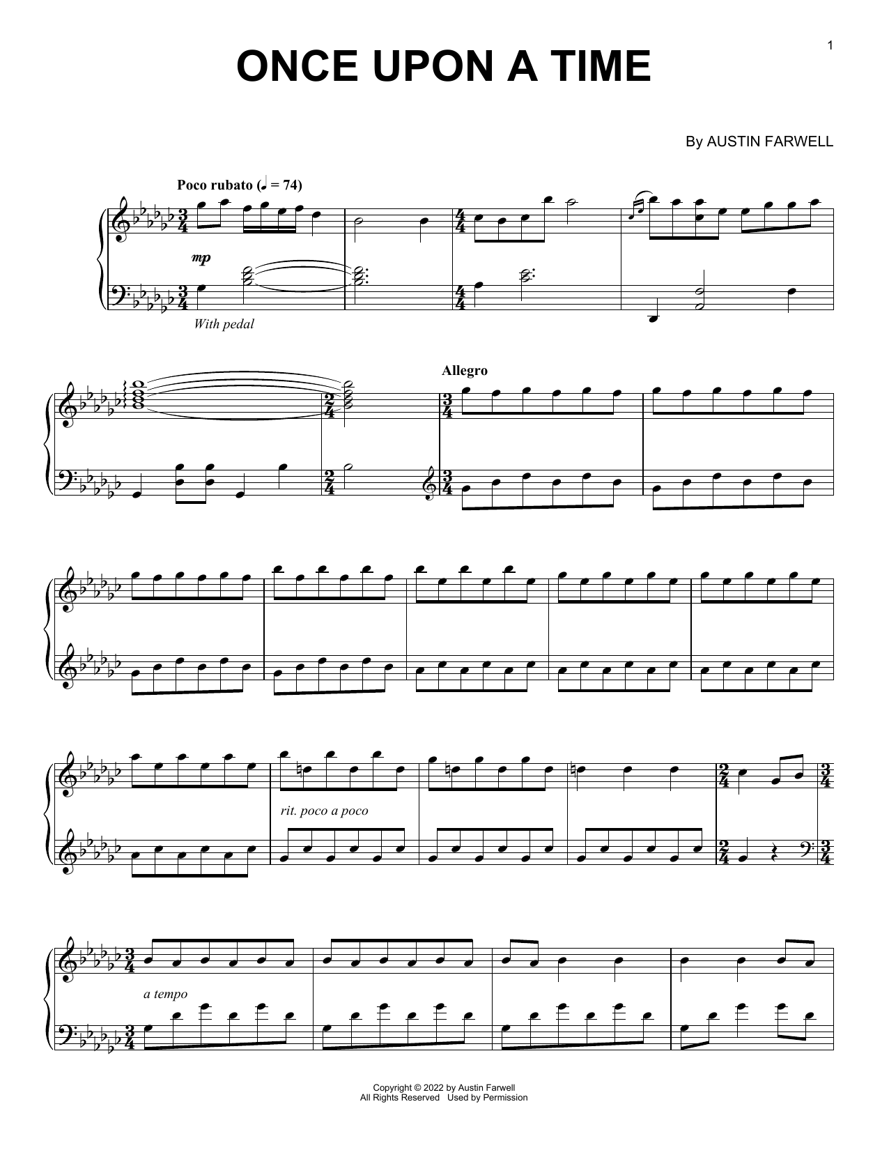 Austin Farwell Once Upon A Time Sheet Music Notes & Chords for Piano Solo - Download or Print PDF