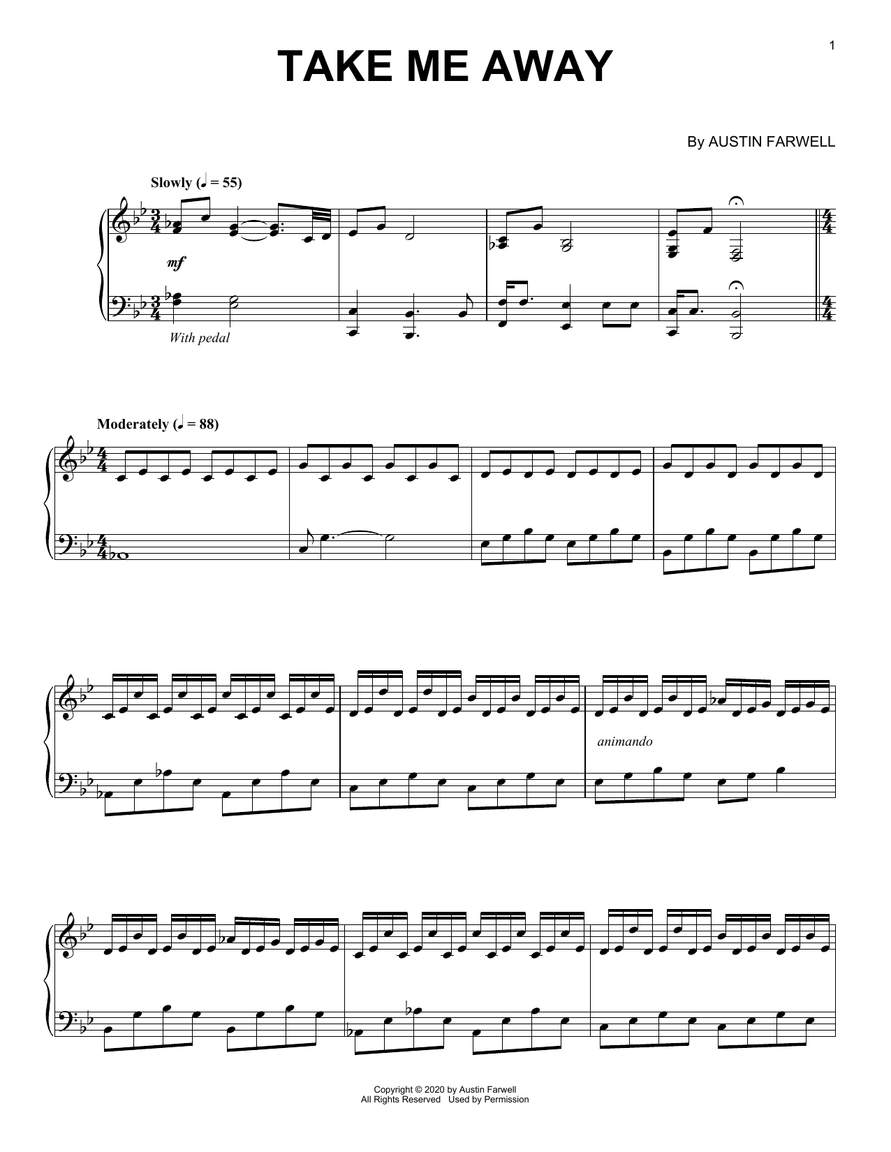 Austin Farwell Take Me Away Sheet Music Notes & Chords for Piano Solo - Download or Print PDF