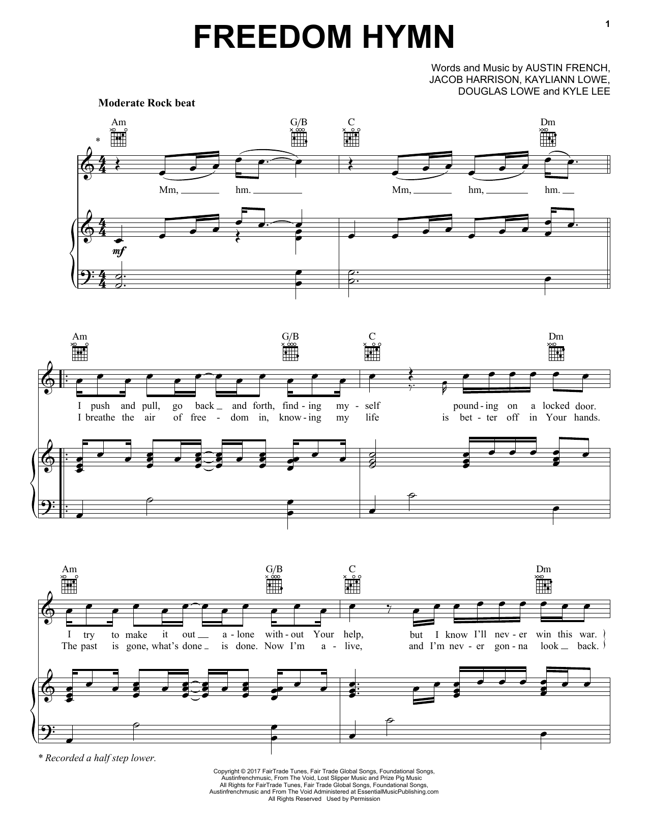 Austin French Freedom Hymn Sheet Music Notes & Chords for Piano, Vocal & Guitar (Right-Hand Melody) - Download or Print PDF