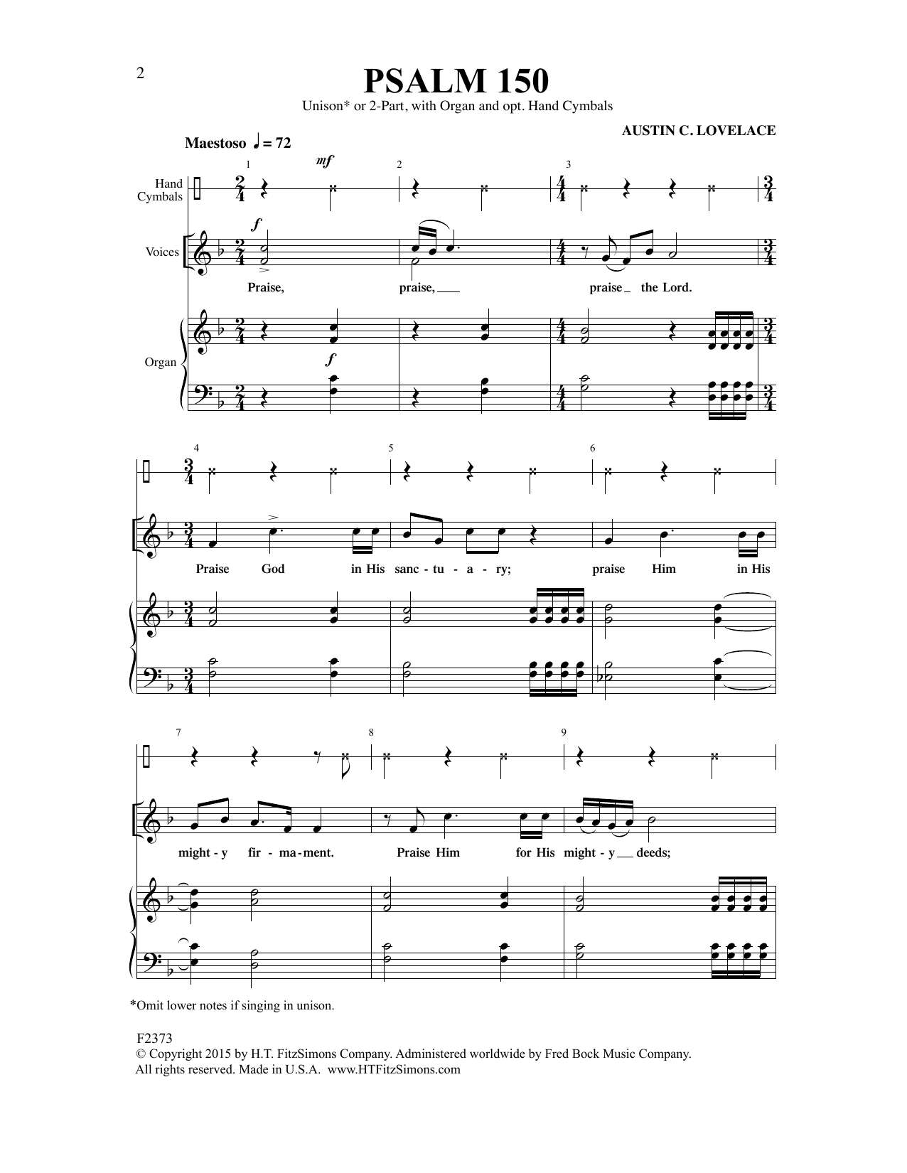 Austin Lovelace Psalm 150 Sheet Music Notes & Chords for Unison Choir - Download or Print PDF