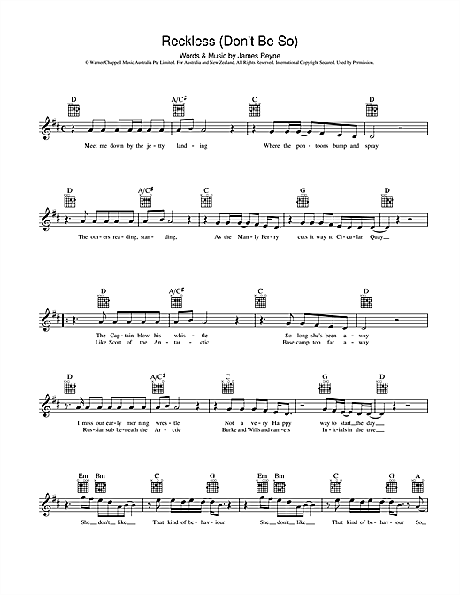 Australian Crawl Reckless Don T Be So Sheet Music Download Pdf Score 39139