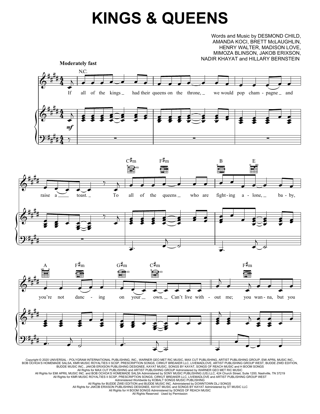 Ava Max Kings & Queens Sheet Music Notes & Chords for Big Note Piano - Download or Print PDF
