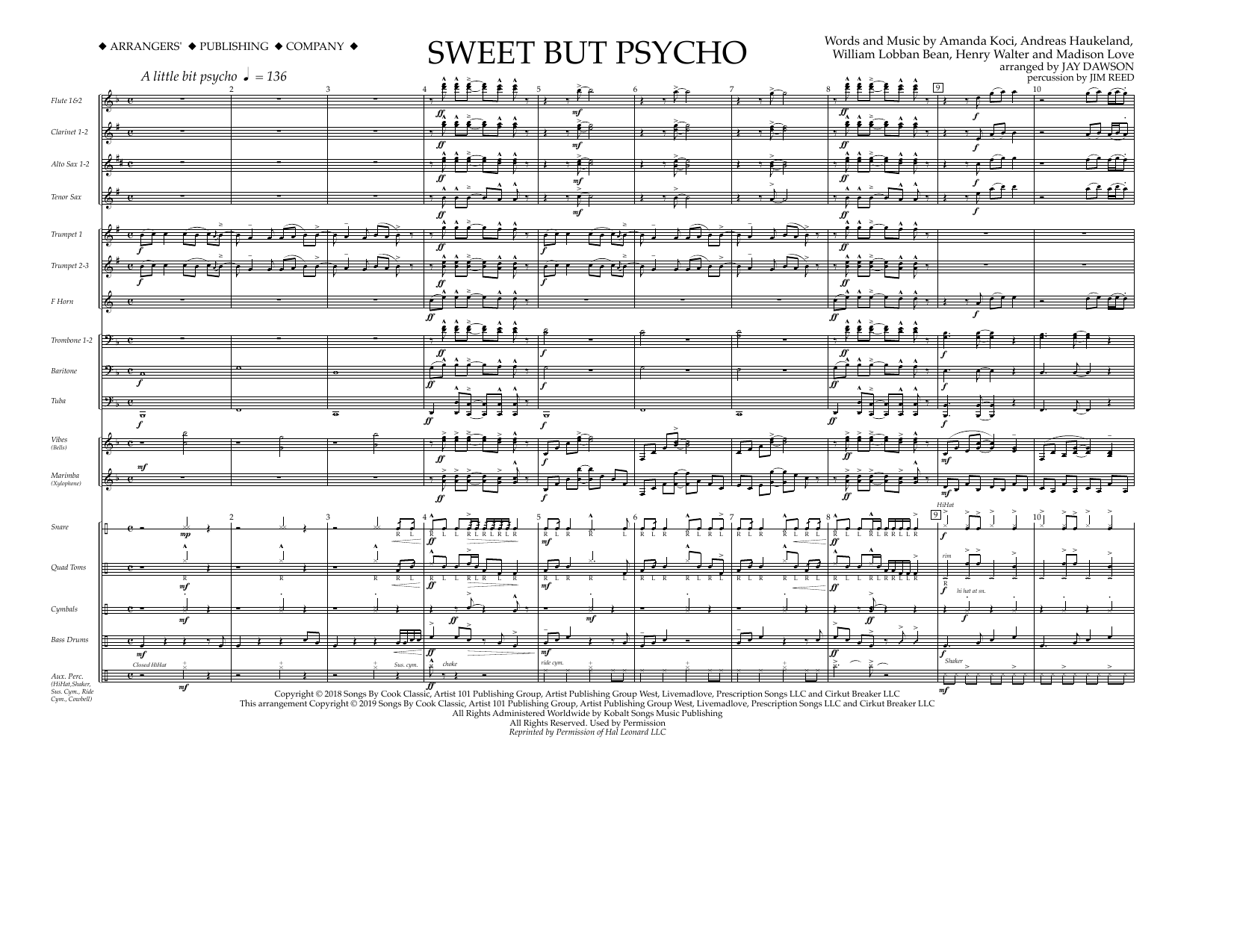 Ava Max Sweet But Psycho (arr. Jay Dawson) - Full Score Sheet Music Notes & Chords for Marching Band - Download or Print PDF