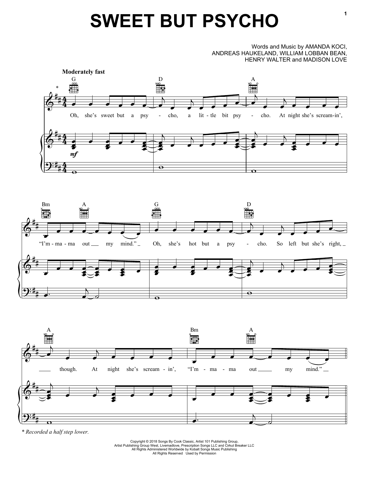 Ava Max Sweet But Psycho Sheet Music Notes & Chords for Really Easy Piano - Download or Print PDF