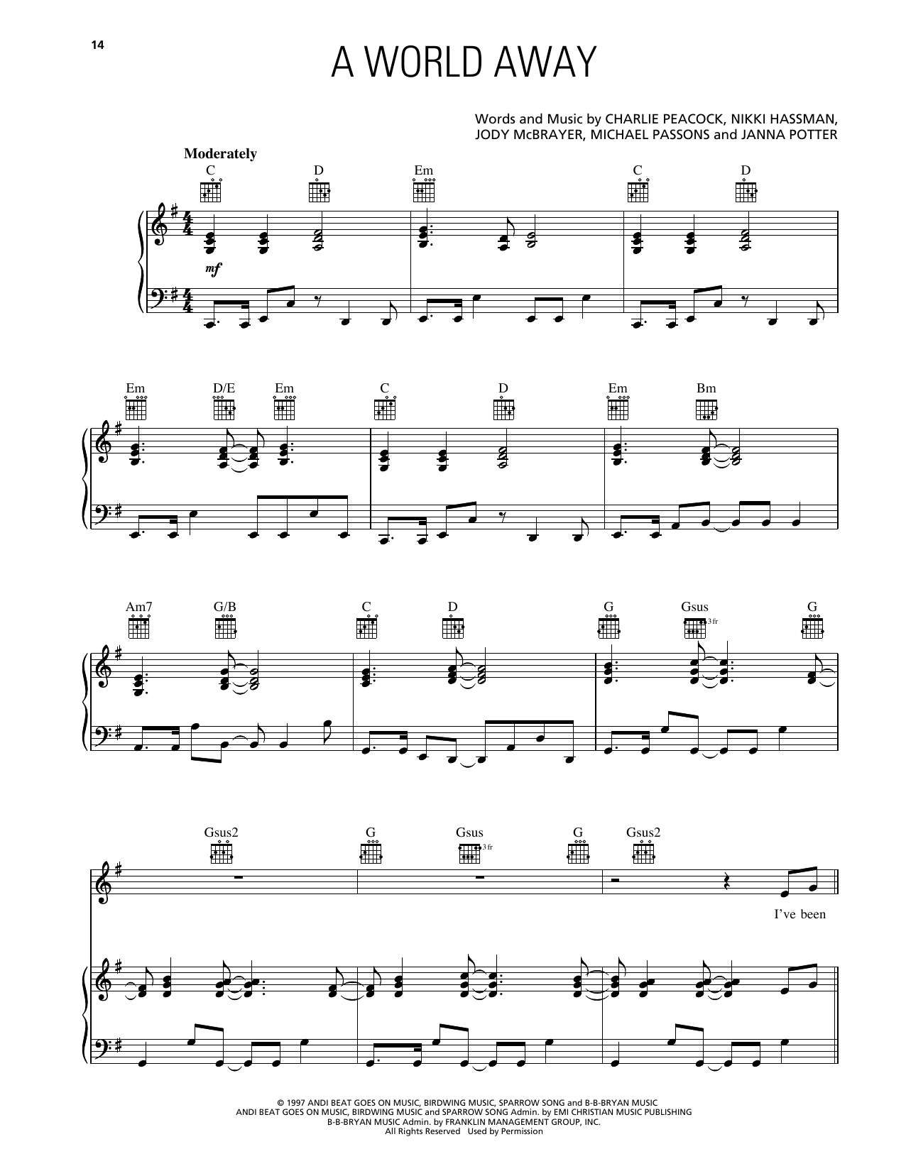 Avalon A World Away Sheet Music Notes & Chords for Piano, Vocal & Guitar Chords (Right-Hand Melody) - Download or Print PDF