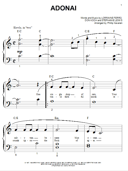 Avalon Adonai Sheet Music Notes & Chords for Piano (Big Notes) - Download or Print PDF
