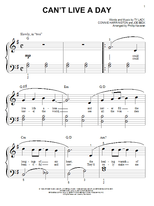 Avalon Can't Live A Day Sheet Music Notes & Chords for Piano (Big Notes) - Download or Print PDF