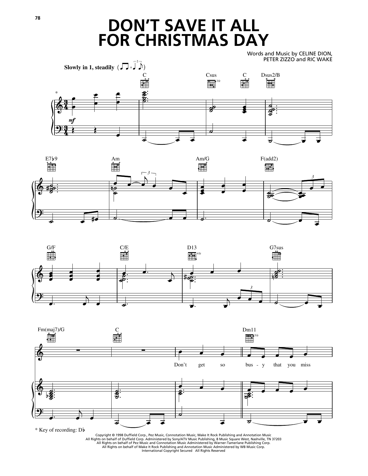 Avalon Don't Save It All For Christmas Day Sheet Music Notes & Chords for Piano, Vocal & Guitar Chords (Right-Hand Melody) - Download or Print PDF
