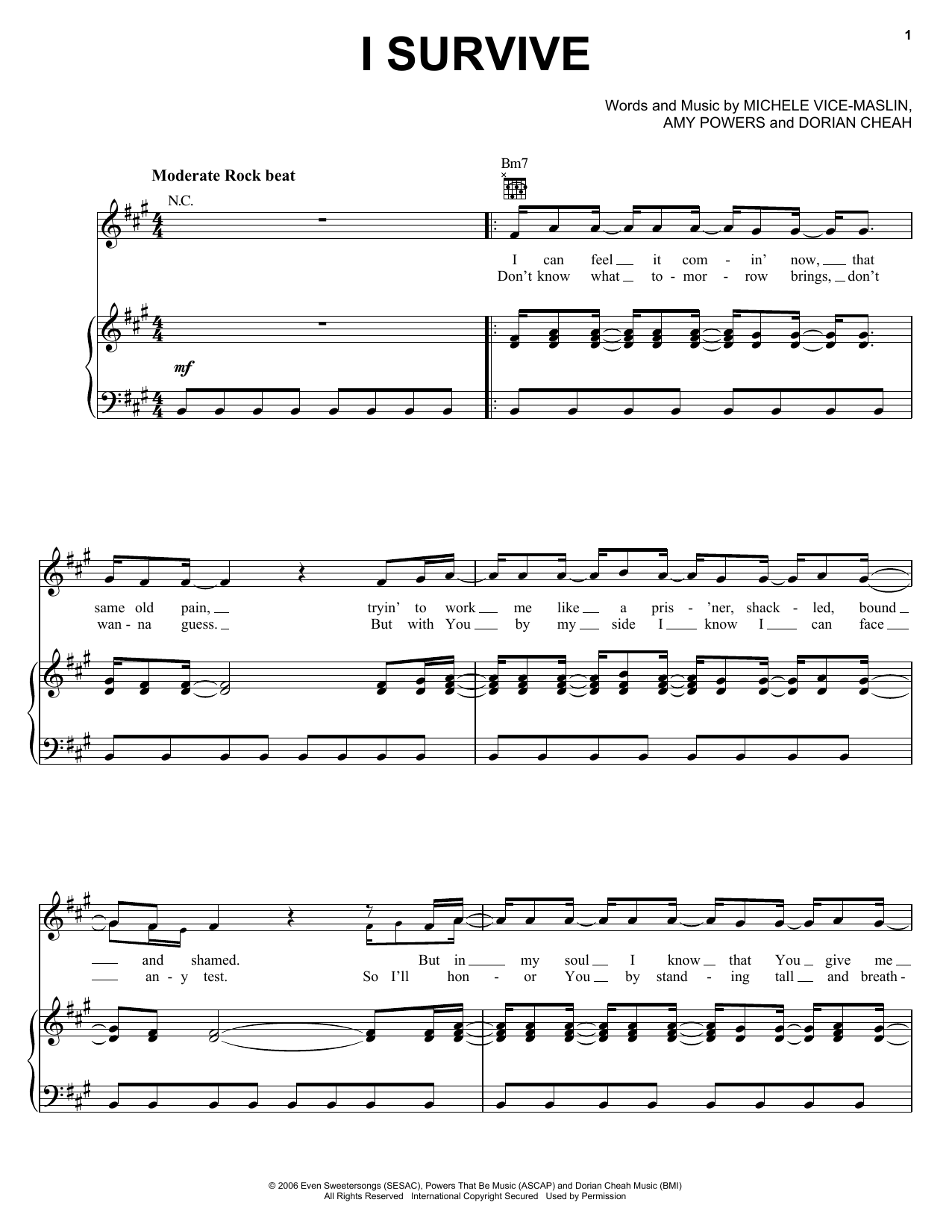 Avalon I Survive Sheet Music Notes & Chords for Piano, Vocal & Guitar (Right-Hand Melody) - Download or Print PDF