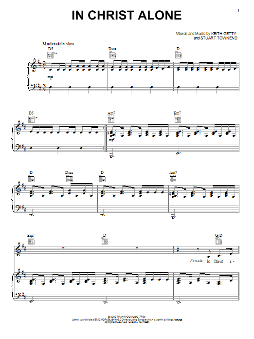 Avalon In Christ Alone Sheet Music Notes & Chords for Piano, Vocal & Guitar (Right-Hand Melody) - Download or Print PDF