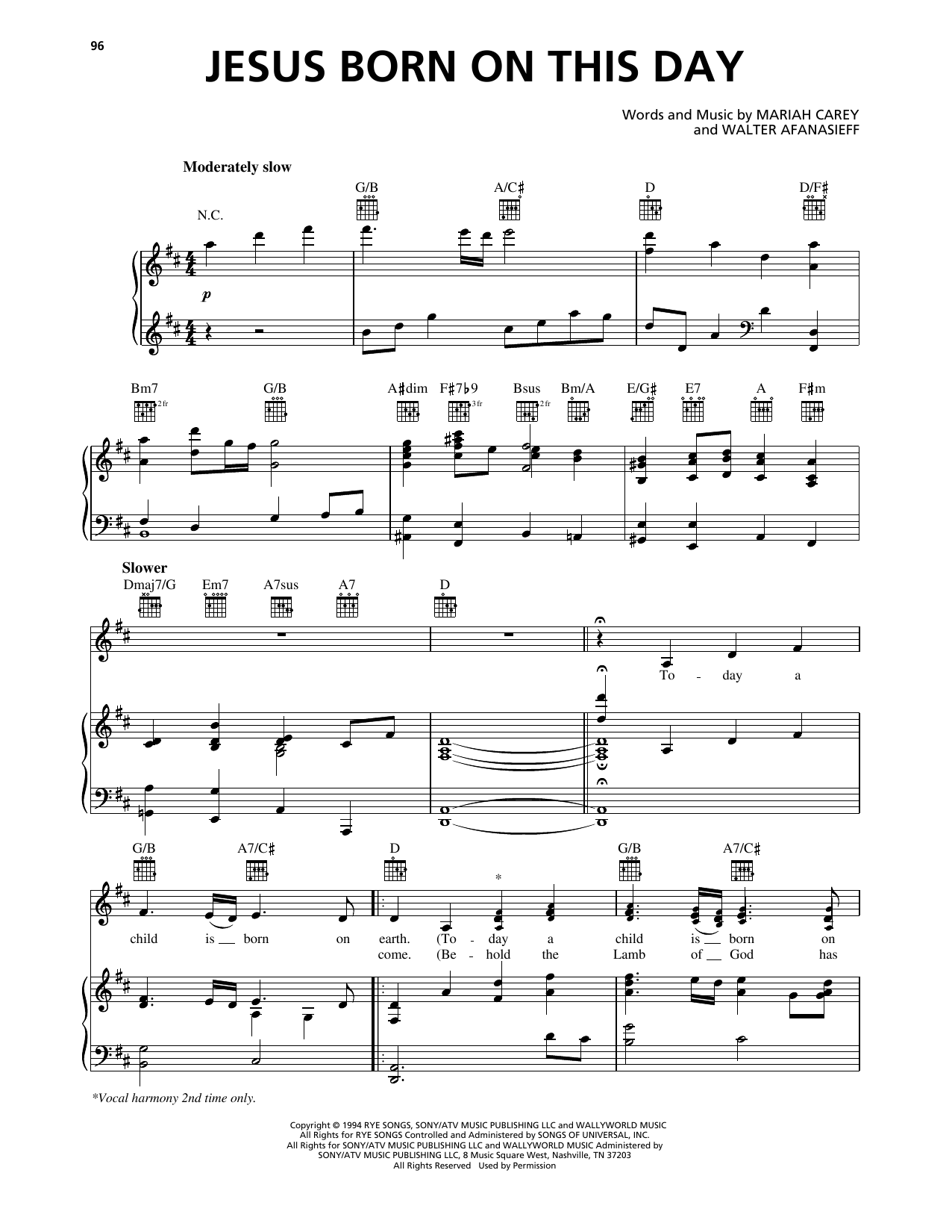 Avalon Jesus Born On This Day Sheet Music Notes & Chords for Piano, Vocal & Guitar Chords (Right-Hand Melody) - Download or Print PDF