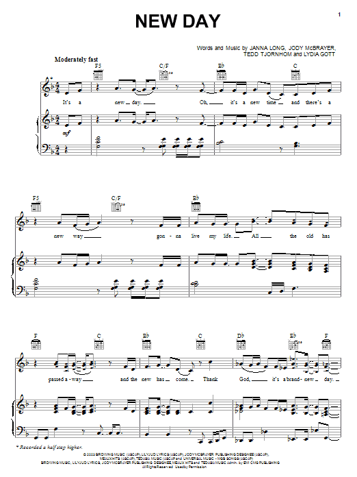 Preview Avalon New Day Religious sheet music, notes and chords for Piano, Vocal & Guitar (Right-Hand Melody), SKU: 23085 sheet music, piano notes, chords, guitar tabs, score, transpose, transcribe, how to play, guide, download, learn, tutorial, progression, song, artist, awards, billboard, mtv, vh1, tour, single, album, release
