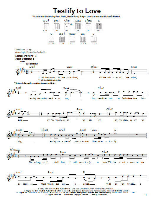 Preview Avalon Testify To Love Pop sheet music, notes and chords for Lyrics & Chords, SKU: 82160 Testify To Love sheet music