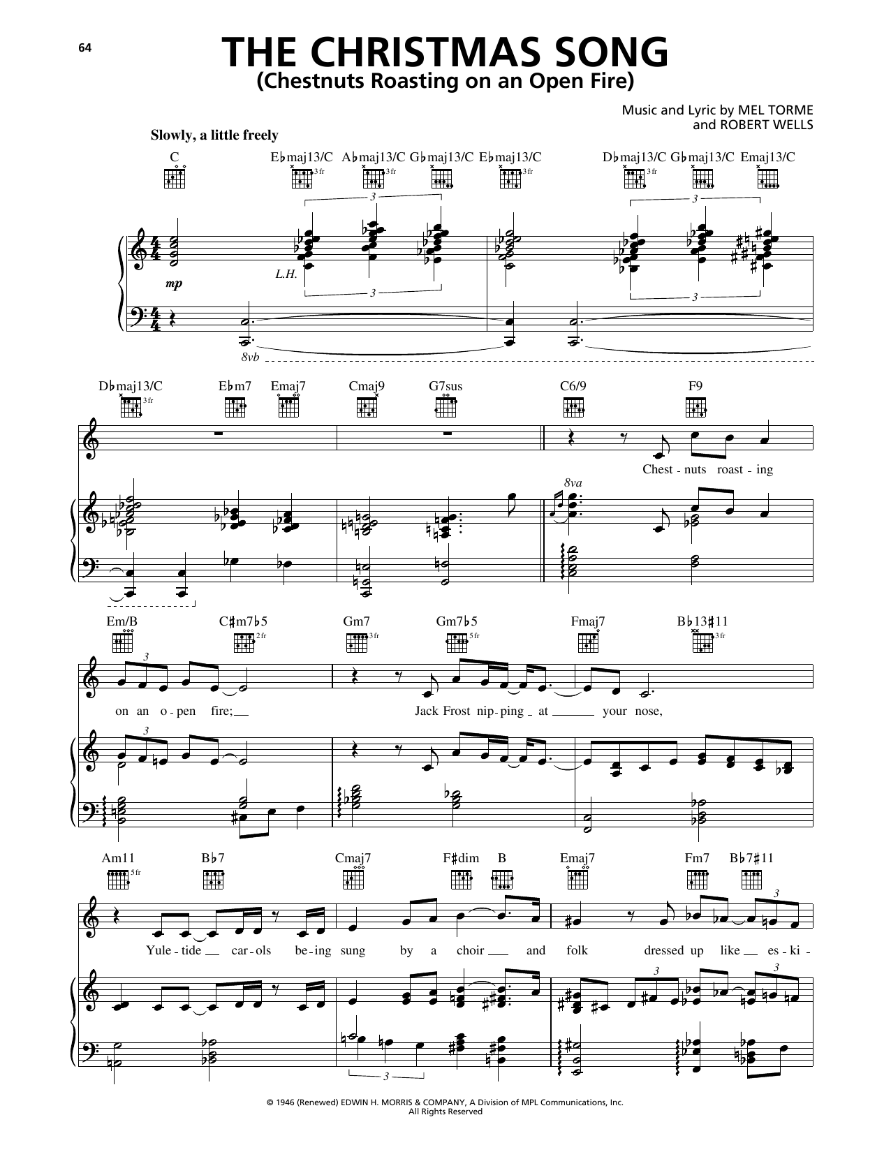 Avalon The Christmas Song (Chestnuts Roasting On An Open Fire) Sheet Music Notes & Chords for Piano, Vocal & Guitar Chords (Right-Hand Melody) - Download or Print PDF