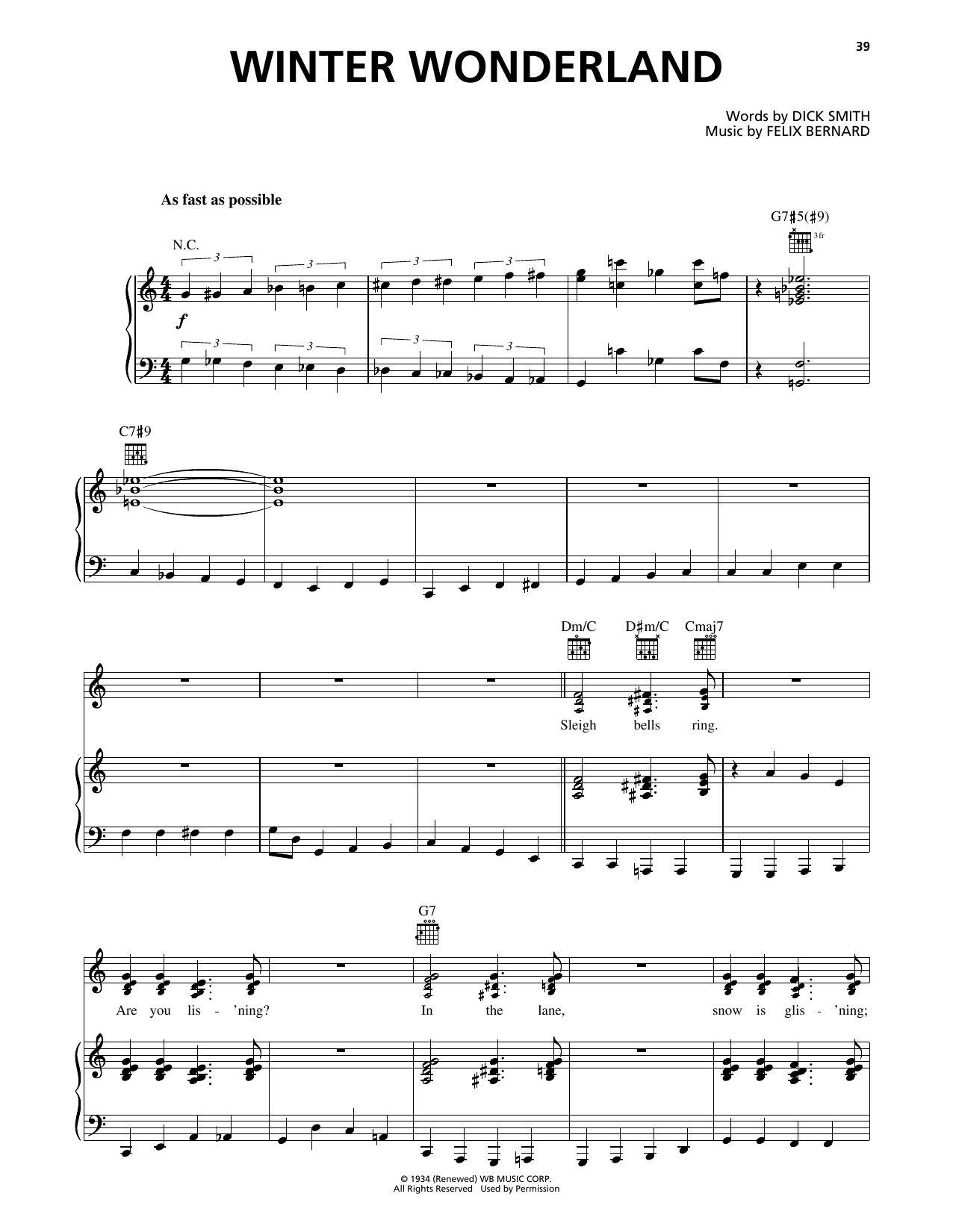 Avalon Winter Wonderland Sheet Music Notes & Chords for Piano, Vocal & Guitar Chords (Right-Hand Melody) - Download or Print PDF