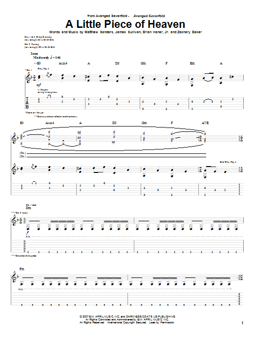 Avenged Sevenfold A Little Piece Of Heaven Sheet Music Notes & Chords for Guitar Tab - Download or Print PDF