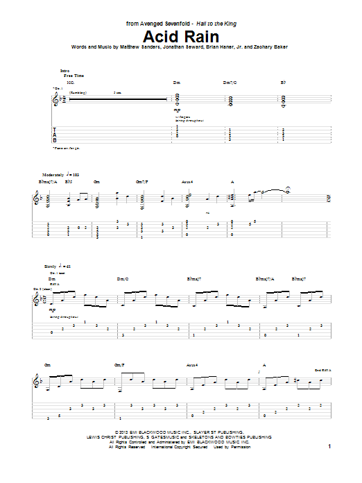 Avenged Sevenfold Acid Rain Sheet Music Notes & Chords for Guitar Tab - Download or Print PDF