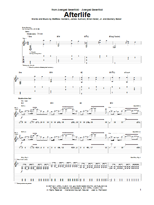 Avenged Sevenfold Afterlife Sheet Music Notes & Chords for Bass Guitar Tab - Download or Print PDF