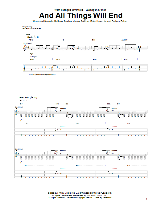 Avenged Sevenfold And All Things Will End Sheet Music Notes & Chords for Guitar Tab - Download or Print PDF