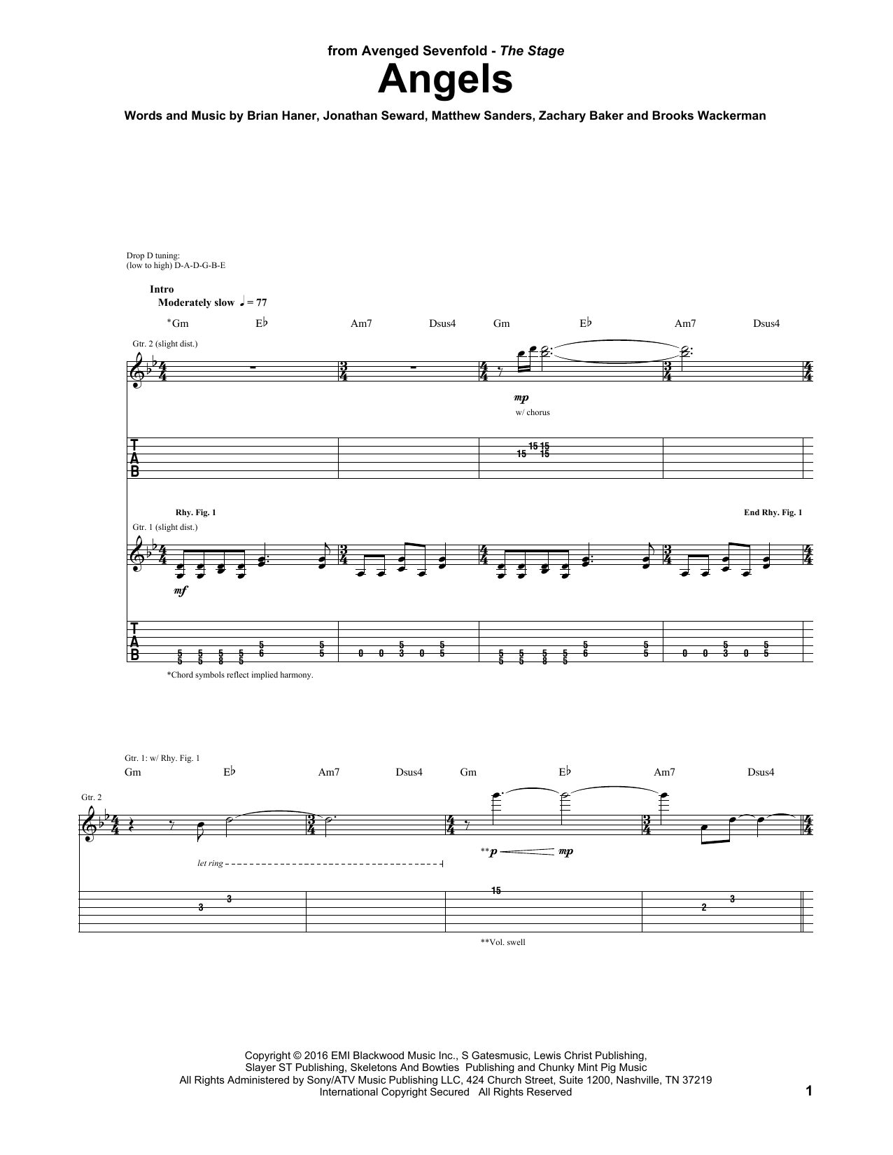 Avenged Sevenfold Angels Sheet Music Notes & Chords for Guitar Tab - Download or Print PDF