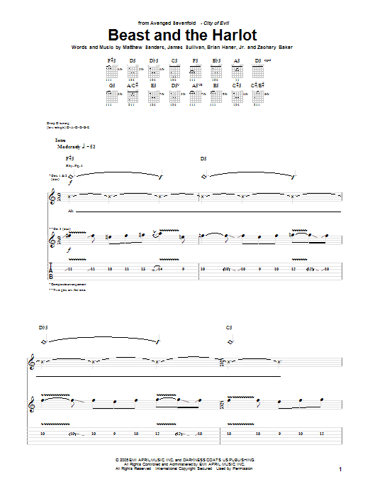 Avenged Sevenfold Beast And The Harlot Sheet Music Notes & Chords for Bass Guitar Tab - Download or Print PDF
