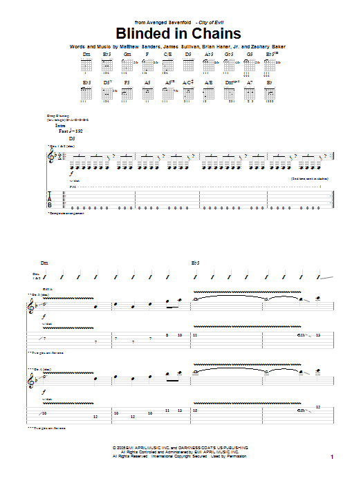 Avenged Sevenfold Blinded In Chains Sheet Music Notes & Chords for Guitar Tab - Download or Print PDF