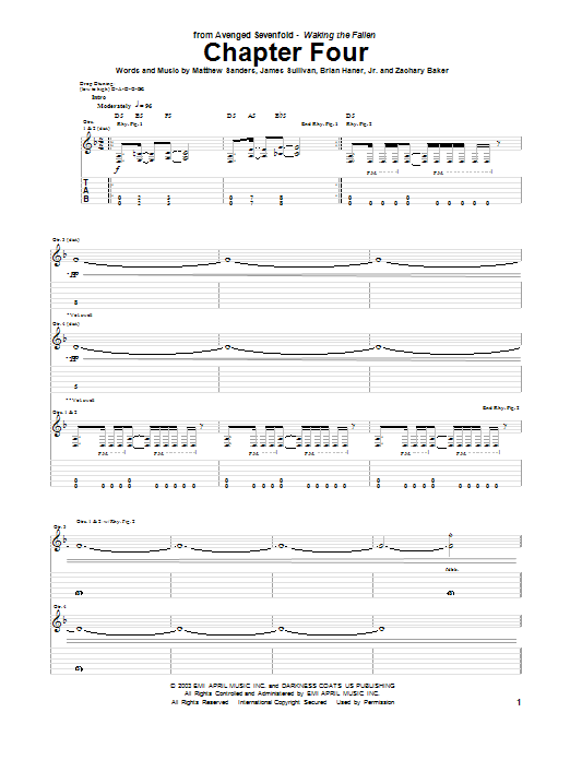 Avenged Sevenfold Chapter Four Sheet Music Notes & Chords for Guitar Tab - Download or Print PDF