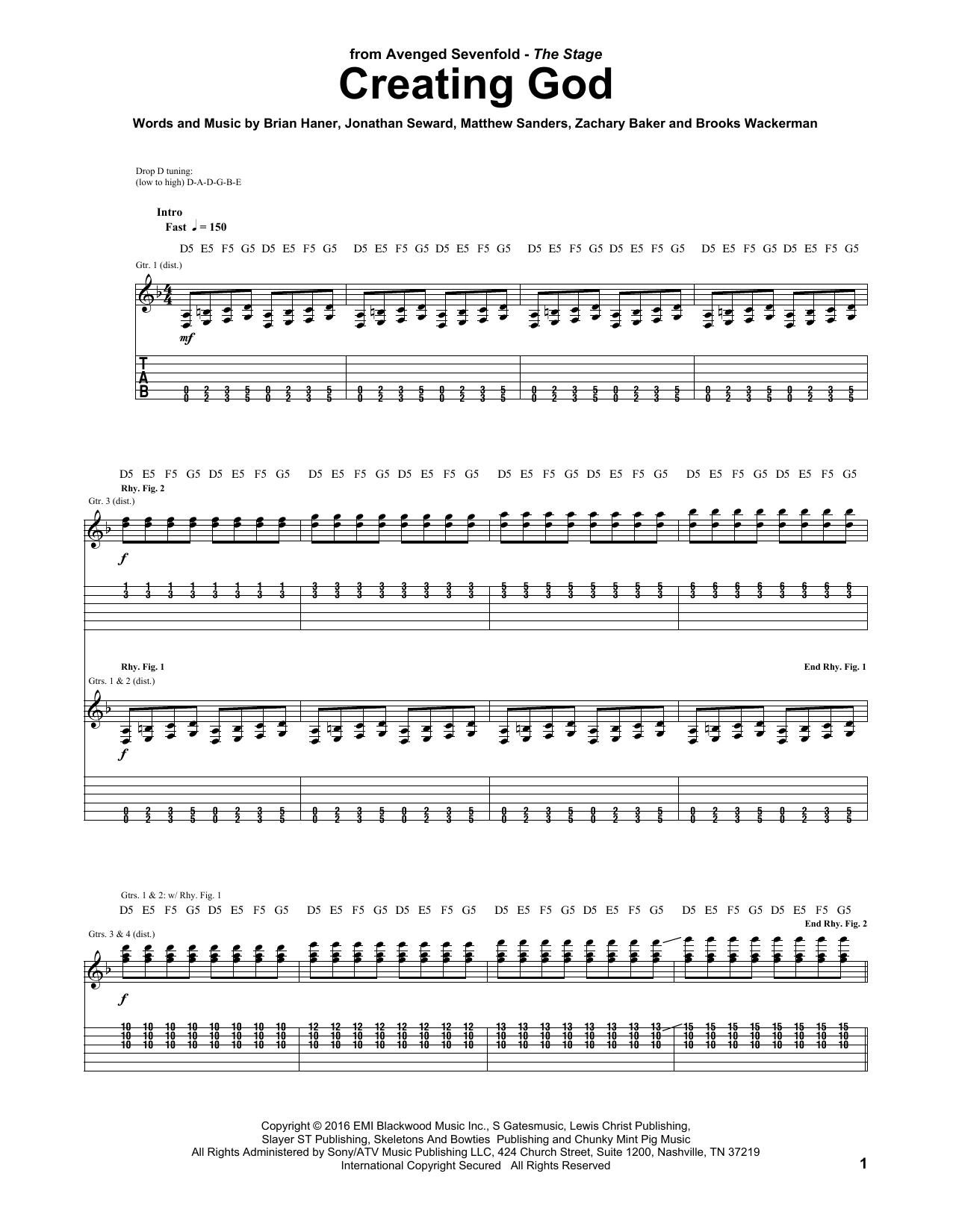 Avenged Sevenfold Creating God Sheet Music Notes & Chords for Guitar Tab - Download or Print PDF