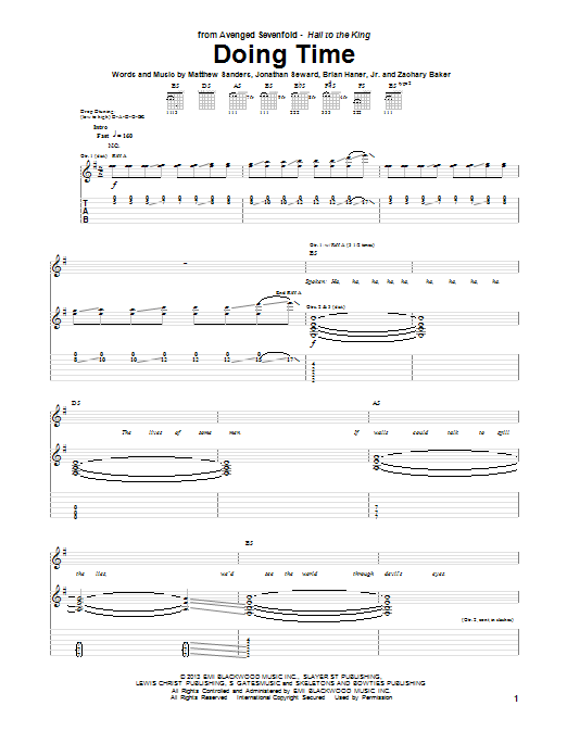 Avenged Sevenfold Doing Time Sheet Music Notes & Chords for Guitar Tab - Download or Print PDF