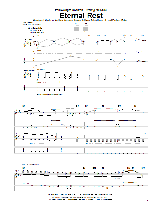 Avenged Sevenfold Eternal Rest Sheet Music Notes & Chords for Guitar Tab - Download or Print PDF