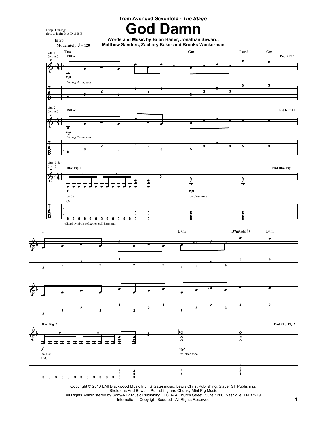 Avenged Sevenfold God Damn Sheet Music Notes & Chords for Guitar Tab - Download or Print PDF