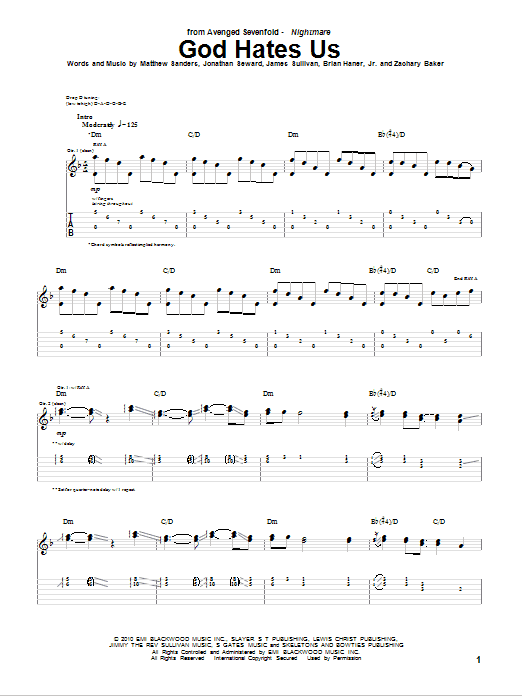 Avenged Sevenfold God Hates Us Sheet Music Notes & Chords for Bass Guitar Tab - Download or Print PDF