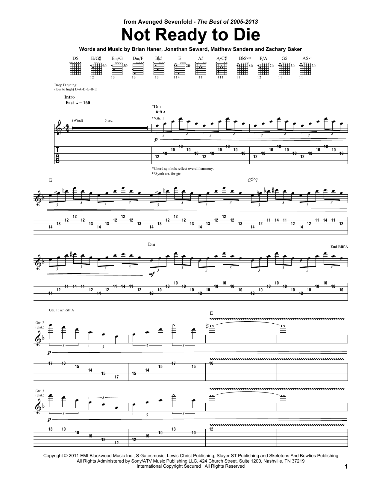 Avenged Sevenfold Not Ready To Die Sheet Music Notes & Chords for Guitar Tab - Download or Print PDF