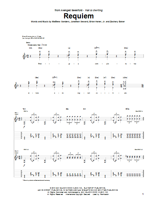 Avenged Sevenfold Requiem Sheet Music Notes & Chords for Guitar Tab - Download or Print PDF