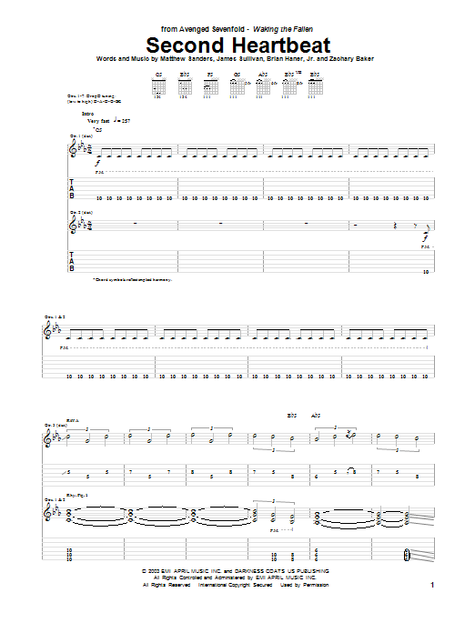 Avenged Sevenfold Second Heartbeat Sheet Music Notes & Chords for Guitar Tab - Download or Print PDF
