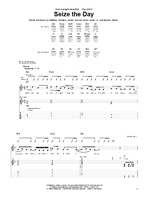 Avenged Sevenfold Seize The Day Sheet Music Notes & Chords for Guitar Tab - Download or Print PDF