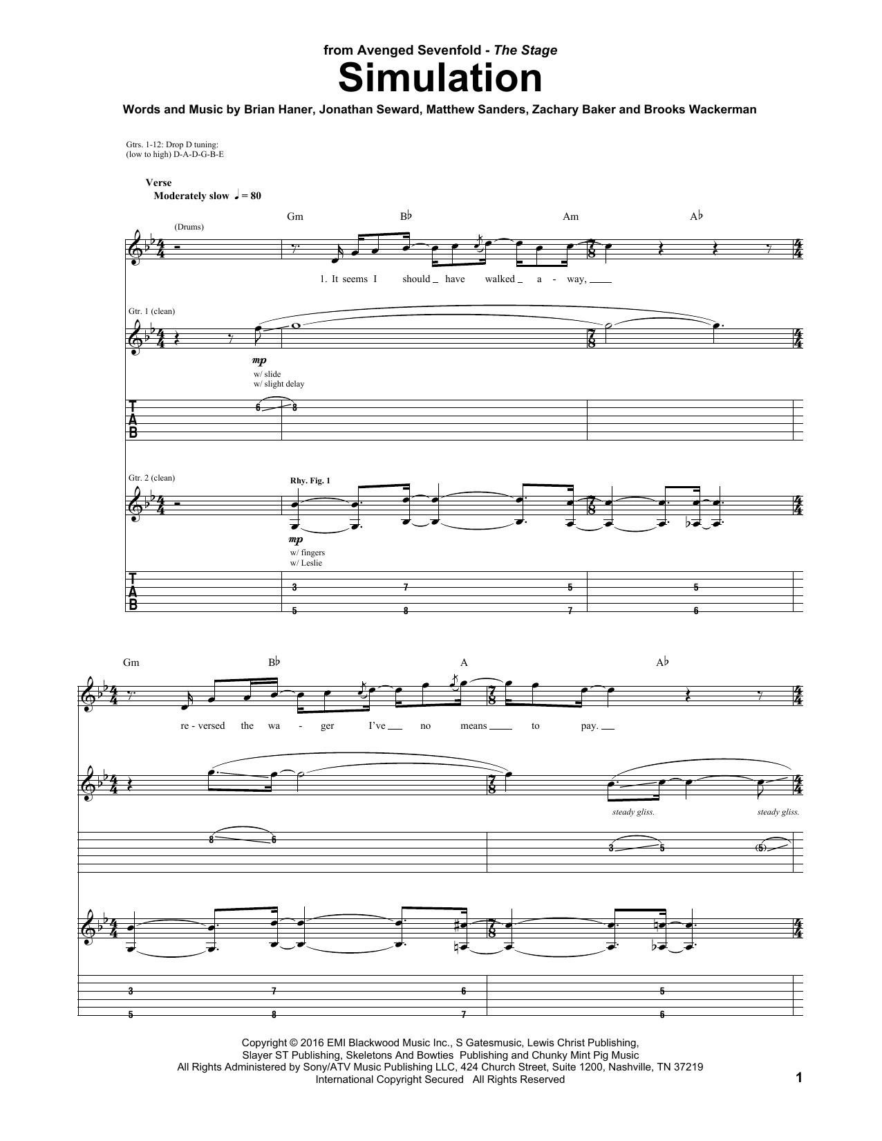 Avenged Sevenfold Simulation Sheet Music Notes & Chords for Guitar Tab - Download or Print PDF