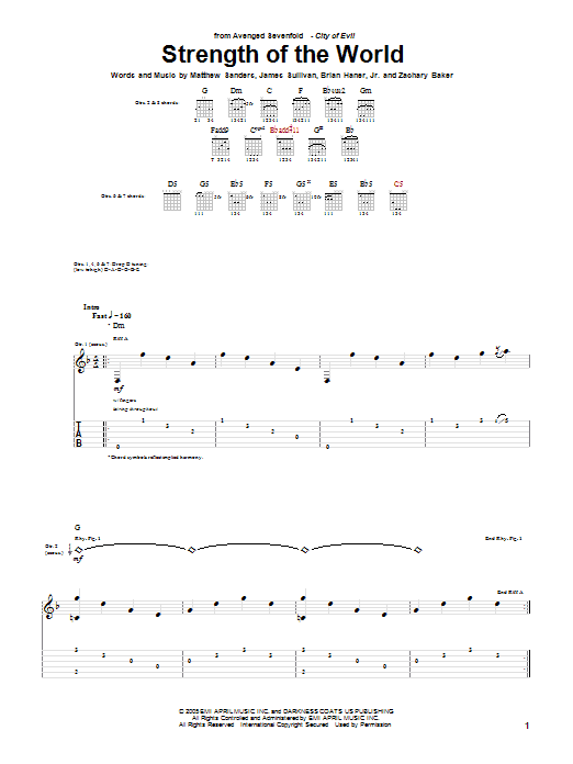 Avenged Sevenfold Strength Of The World Sheet Music Notes & Chords for Guitar Tab - Download or Print PDF