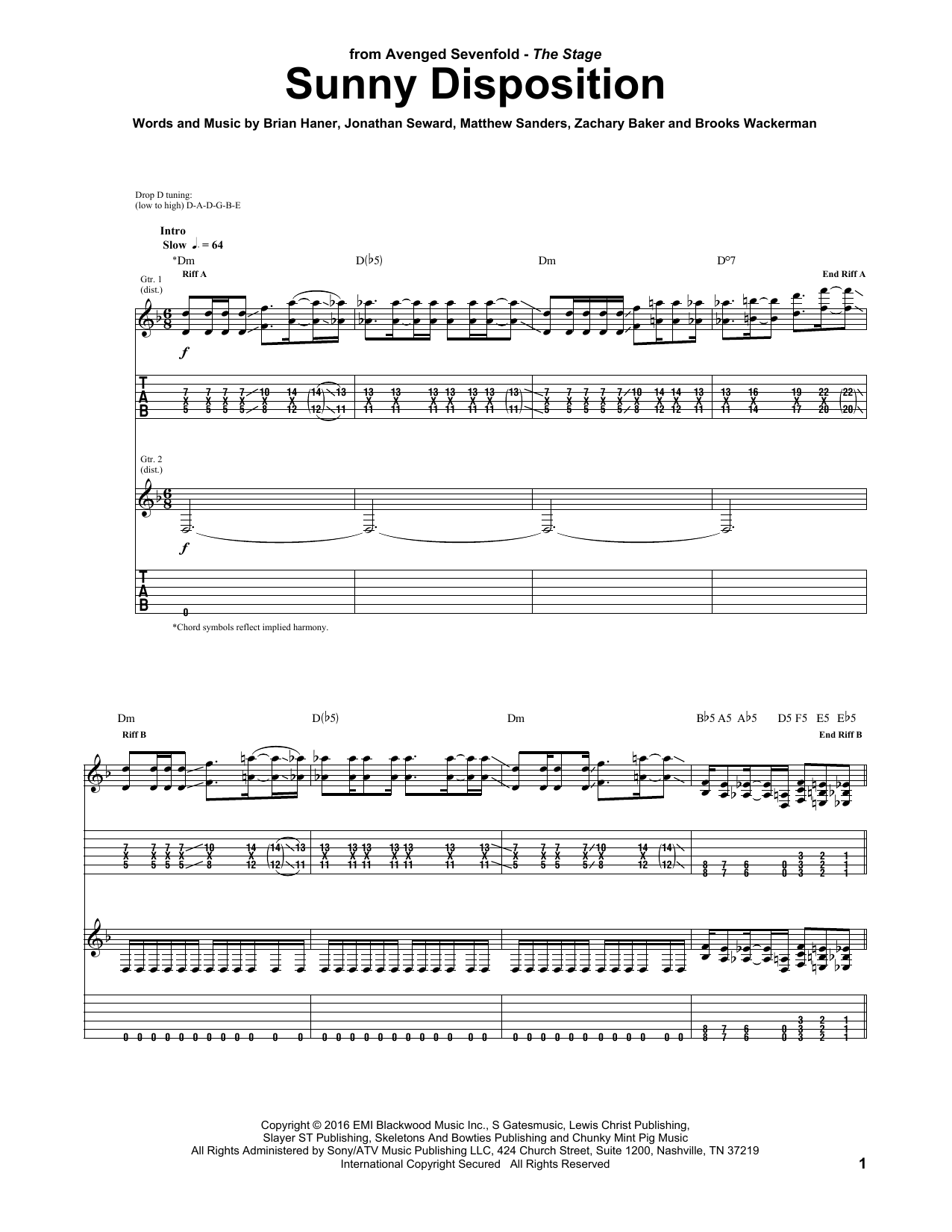 Avenged Sevenfold Sunny Disposition Sheet Music Notes & Chords for Guitar Tab - Download or Print PDF Avenged Sevenfold Sunny Disposition Sheet Music Notes & Chords for Guitar Tab - Download or Print PDF
