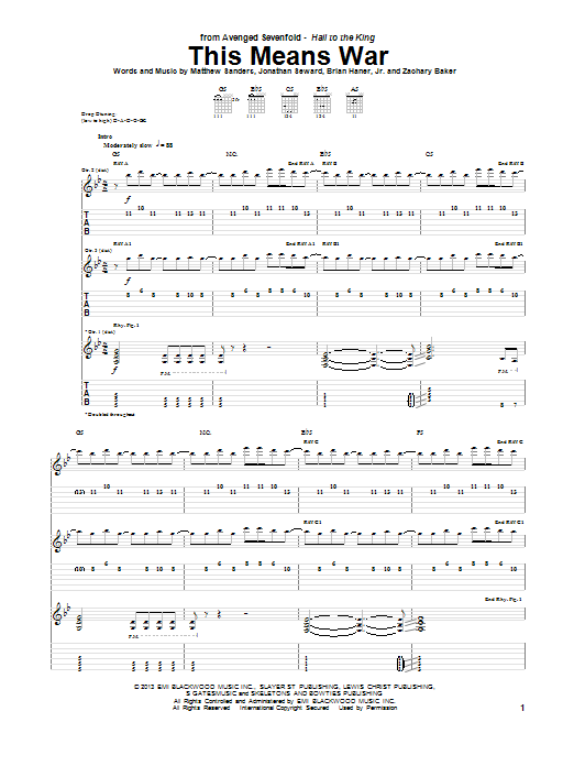 Avenged Sevenfold This Means War Sheet Music Notes & Chords for Guitar Tab - Download or Print PDF