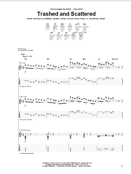 Avenged Sevenfold Trashed And Scattered Sheet Music Notes & Chords for Guitar Tab - Download or Print PDF