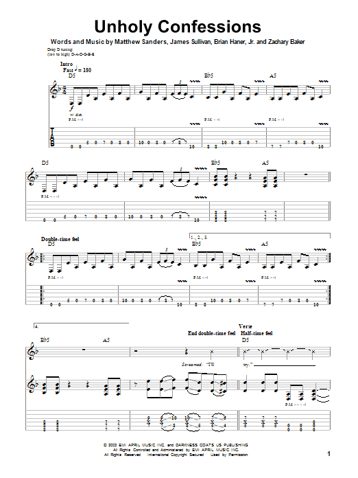 Avenged Sevenfold Unholy Confessions Sheet Music Notes & Chords for Guitar Tab - Download or Print PDF