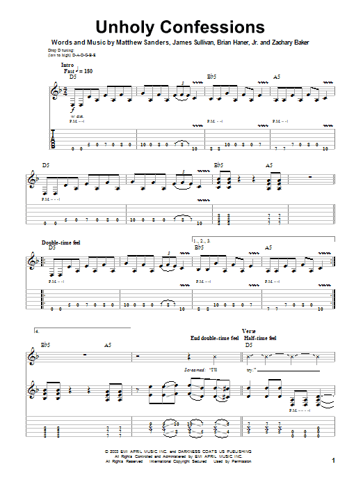 Avenged Sevenfold Unholy Confessions Sheet Music Notes & Chords for Bass Guitar Tab - Download or Print PDF